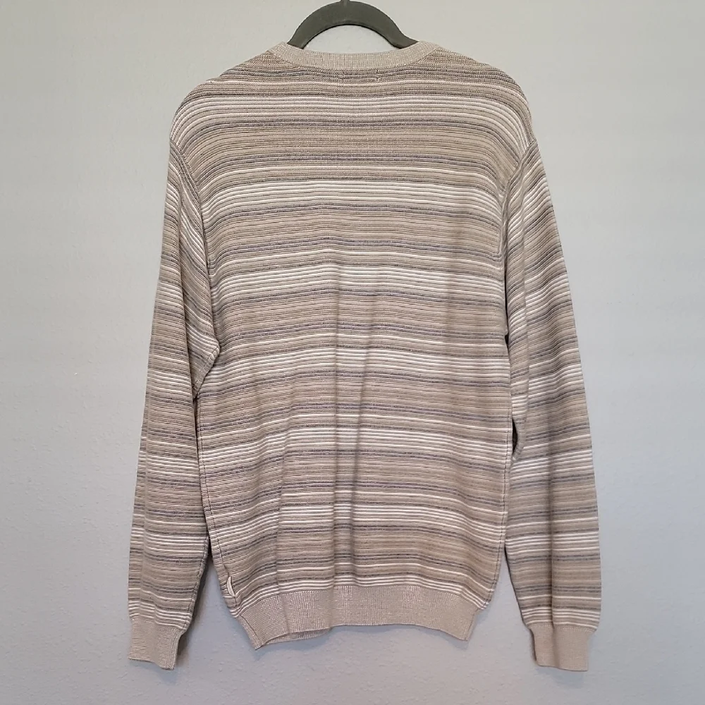 Y2K IZOD Men Chunky Knit Sweater Size L Crewneck Old Money Academia Grandpa Tan